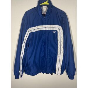 Speedo Vintage Track Jacket Blue White Utica College Embroidered Logo Size L